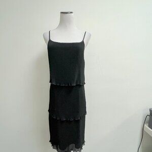Vivienne Tam black pleated retro tiered spaghetti strap party dress 2 M 20s styl